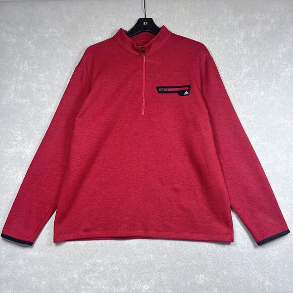 Adidas Sweater Mens X-Large Red Pullover 1/4 Zip Pocket Logo Casual Golf Golfer - Picture 1 of 12